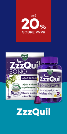 Suplementos da marca Zzzquil com destaque promocional de at&eacute; 20% sobre pre&ccedil;o de Venda ao P&uacute;blico Recomendado